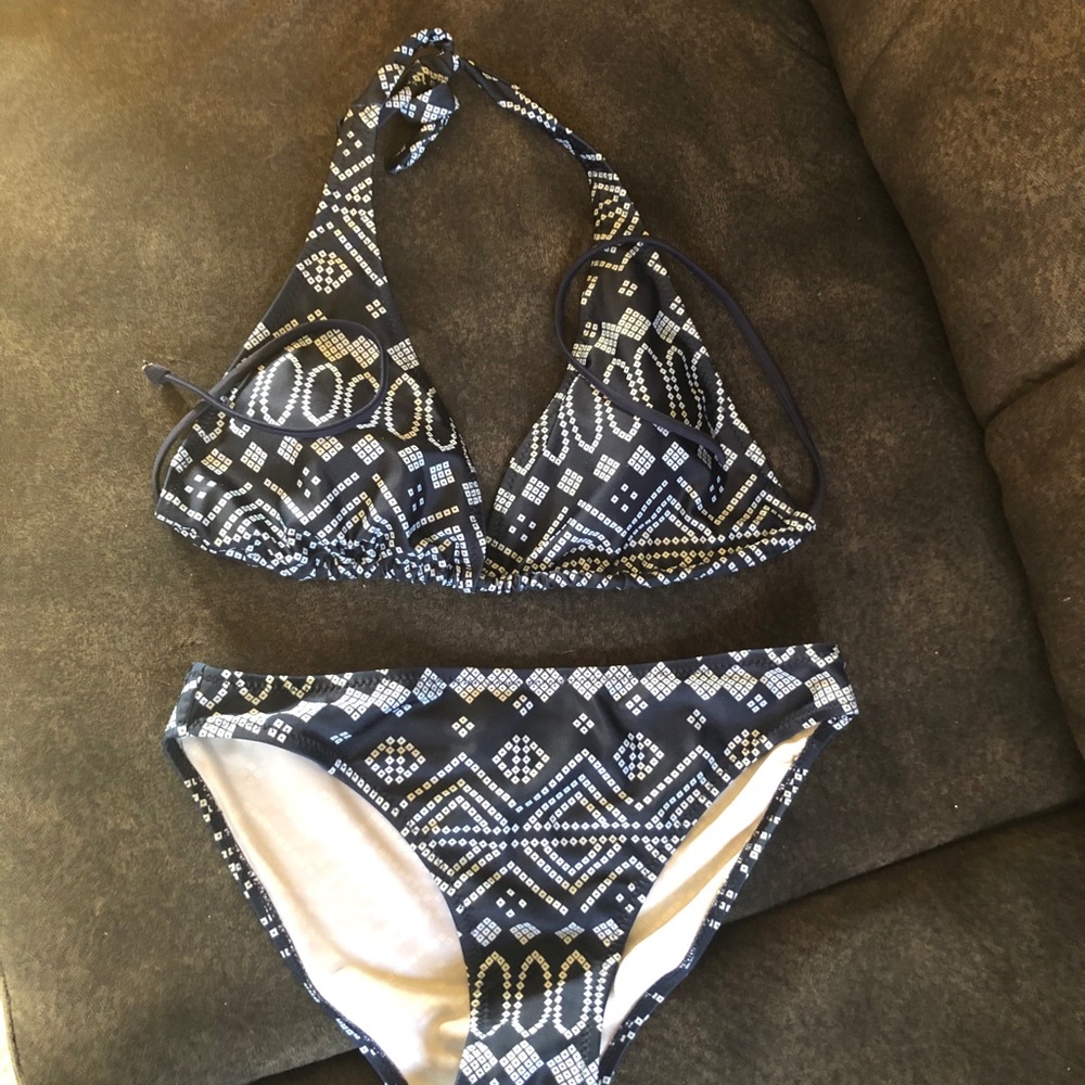 Blue with white bikini